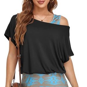 JUSFITSU NWOT Gray Batwing Top with Elastic Hem, Size XL.